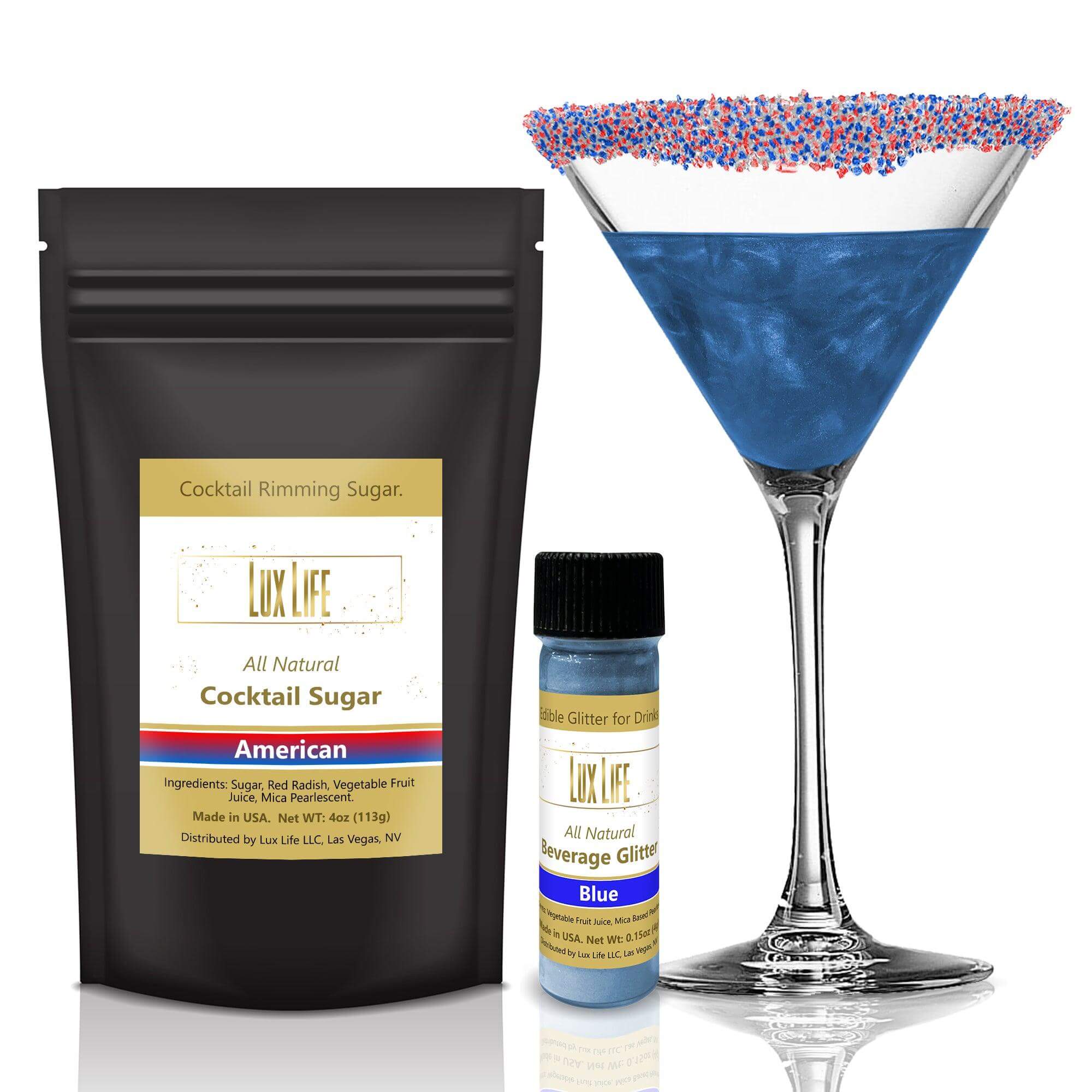 Lux Life Edible Glitter for Drinks and Cocktail Rimming Sugar Combo Pack Shimmering Silver